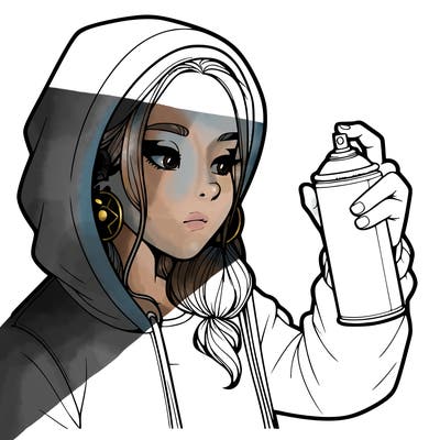 a realistic girl, spray painting
