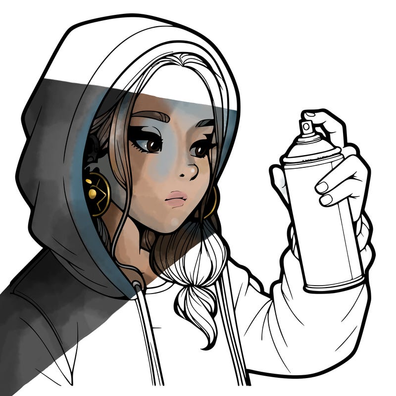 a realistic girl, spray painting