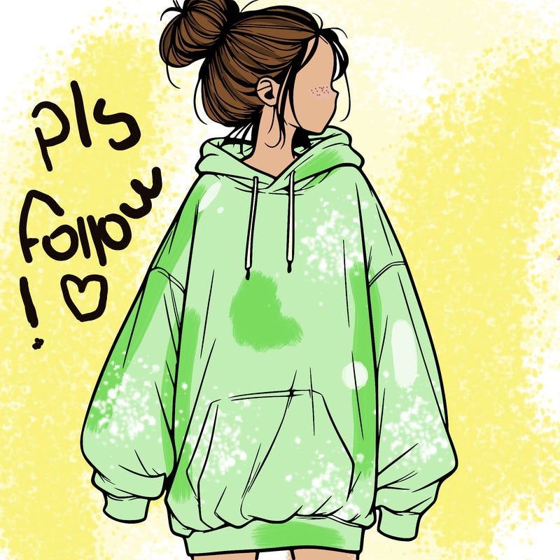 realistic girl with a oversized sweatshirt on and a bun