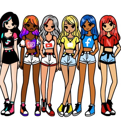 a group of girls wearing crop tops and shorts
