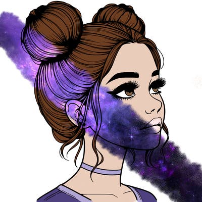 realistic girl with buns on the top of her head