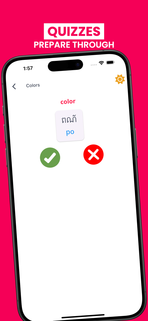 Learn Khmer For Beginners - Una pantalla de cuestionario de idioma Khmer para colores que muestra el alfabeto y la pronunciación fonética