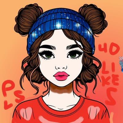 realistic girl with buns in her hair with a beanie on