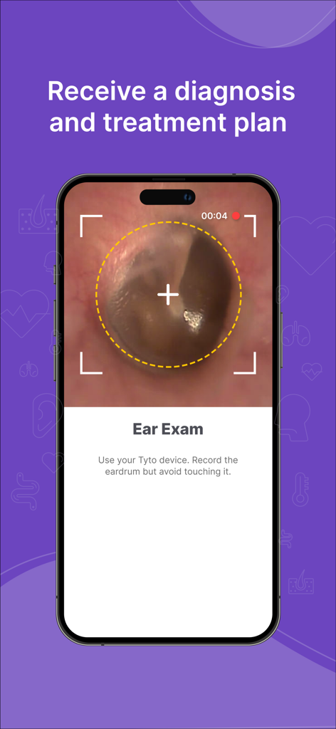 TytoCare - TytoCare app interface showing a remote medical ear exam and eardrum recording for clinical diagnosis.