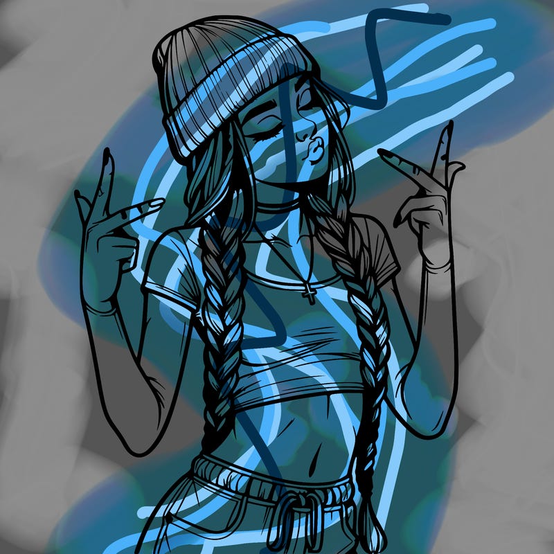 realistic teenage girl with braids and a beanie and crop top doing 🫶🏼