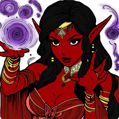 realistic scary beautiful elf sorceress casting spell