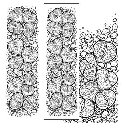 Dive into the fascinating world of Lithops with this unique coloring bookmark. Featuring an intricate arrangement of these 'living stone' succulents, it's perfect for plant enthusiasts and bookworms alike.