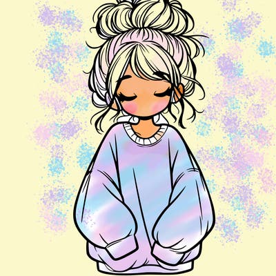 girl with baggy sweatshirt and messy bun