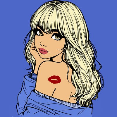 realistic girl with bangs looking over her shoulder