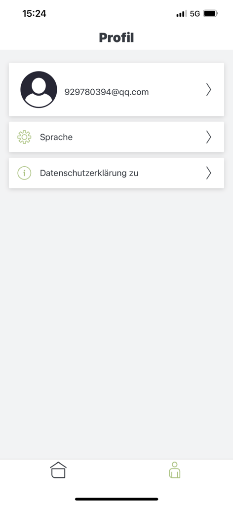 ALDI GARDEN - Benutzerprofil-Bildschirm der ALDI GARDEN App mit E-Mail-Konto und Spracheinstellungen