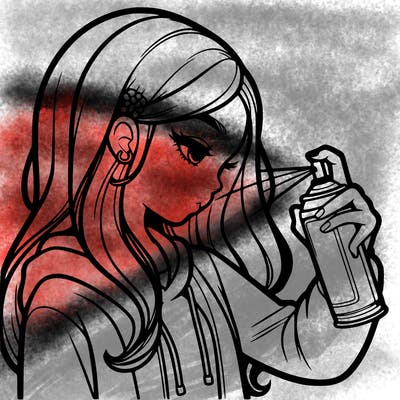 a realistic girl spray painting