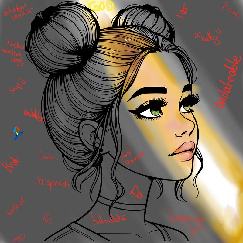 realistic girl with buns on the top of her head