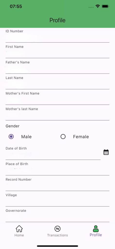 MOL-Pay - MOL-Pay app profile screen displaying a registration form for personal identity and local Lebanese details.