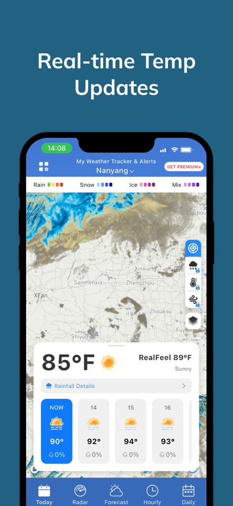 My Weather Tracker & Alerts - My Weather Tracker app displaying real-time temperature and interactive radar map