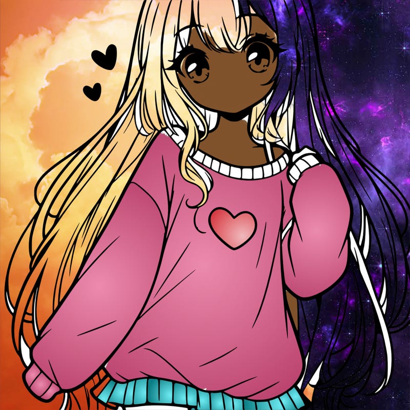 sweet cute anime girl with long hair in cute sweatshirt