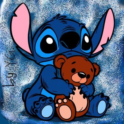 stitch hugging a teddy bear