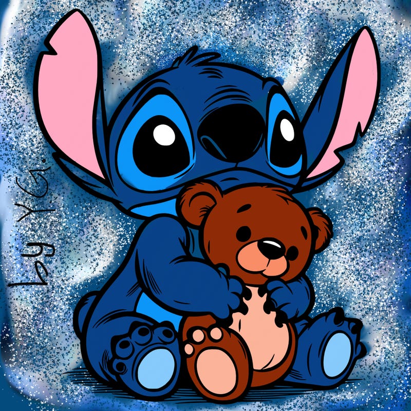 stitch hugging a teddy bear