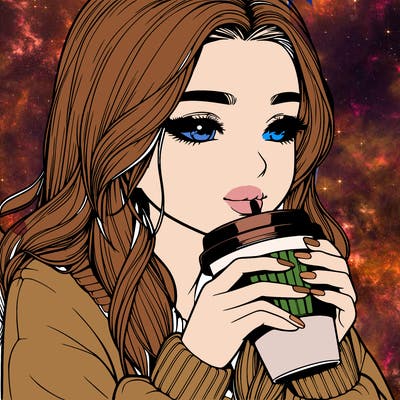 realistic girl drinking coffee