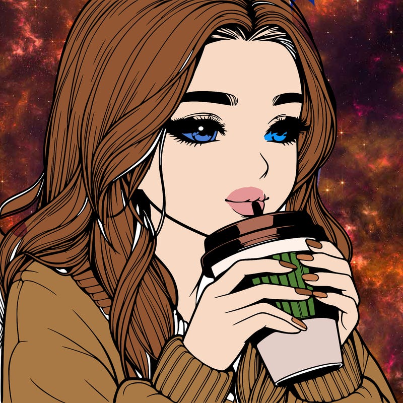 realistic girl drinking coffee