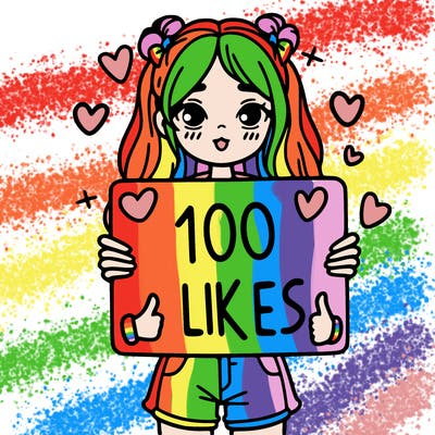 girl holding a sign saying 100 likes