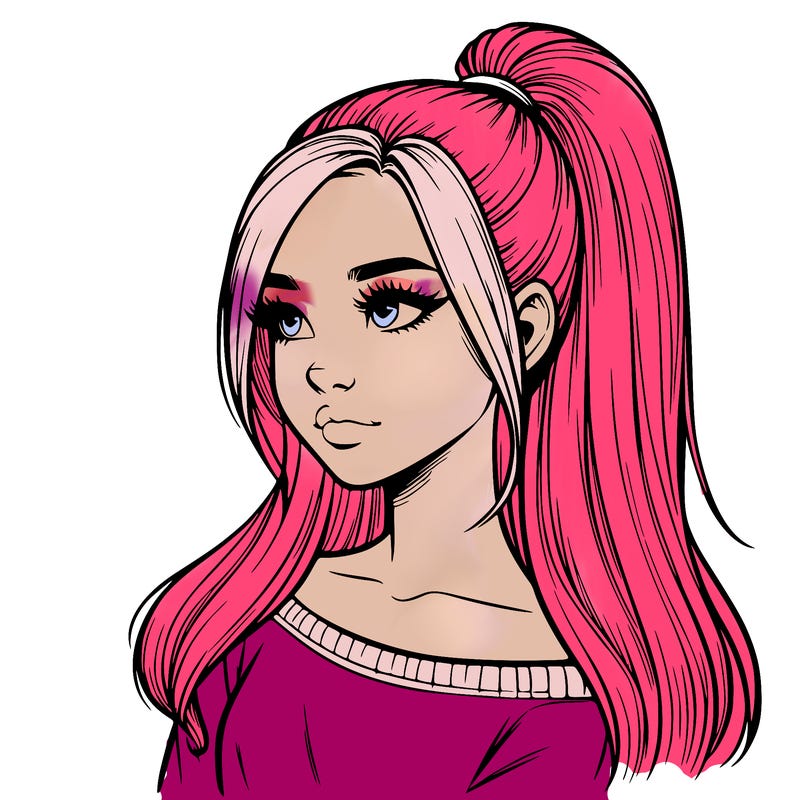 realistic girl with a high ponytail