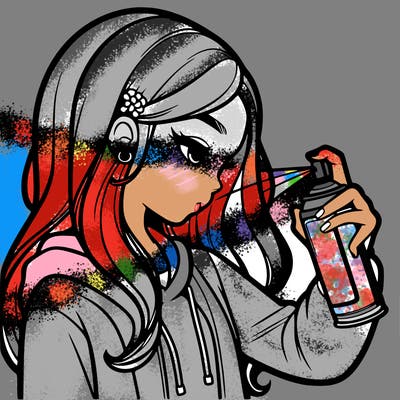 a realistic girl spray painting