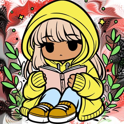 girl in oversized hoodie reading a book