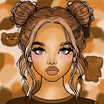 realistic girl with two buns in hair and lips