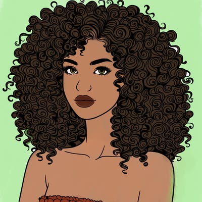 realistic woman with very curly hair