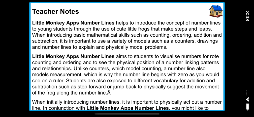 Number Lines School Edition - Teacher notes providing pedagogical guidance for using the number lines math app