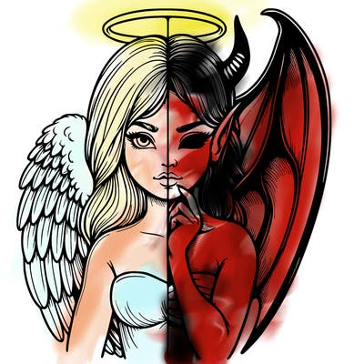 realistic angel half demon