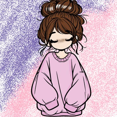 girl with baggy sweatshirt and messy bun