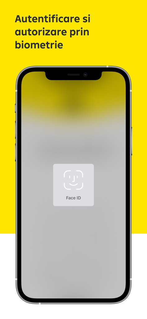 Raiffeisen SmartToken mobile app screen showing Face ID biometric authentication on a yellow background.