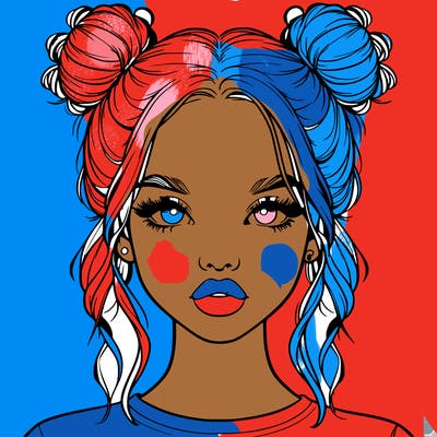 realistic girl with two buns in hair and lips