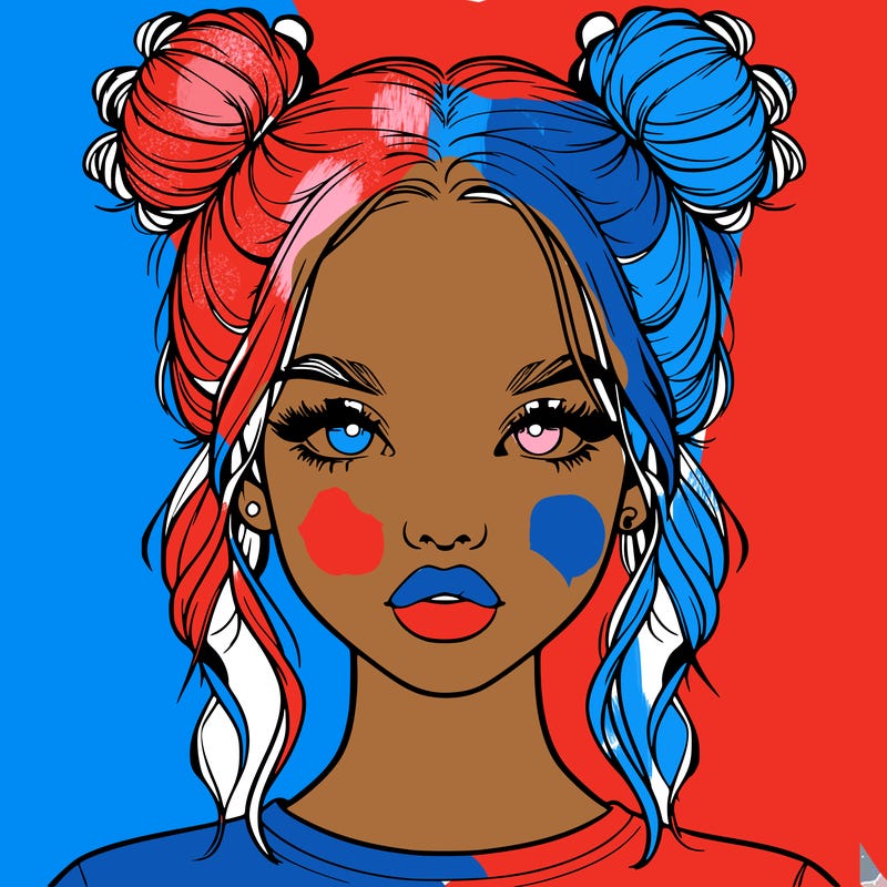 realistic girl with two buns in hair and lips