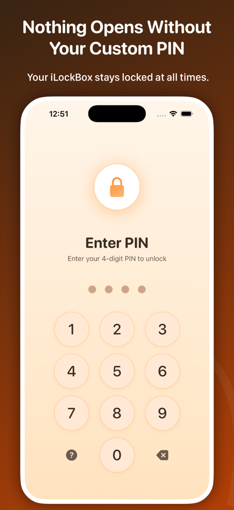 Private Photo Vault: iLockBox - Secure PIN entry interface for Private Photo Vault iLockBox app