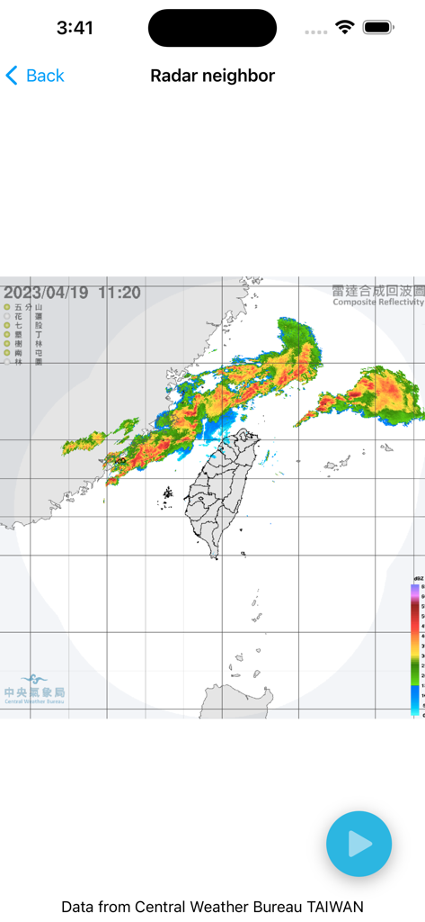 Weather Satellite Live Taiwan - Mapa de radar meteorológico en vivo de Taiwán que muestra los niveles de precipitación y los datos de reflectividad compuesta