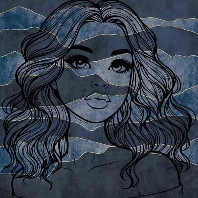 realistic girl with wavy hair and lips