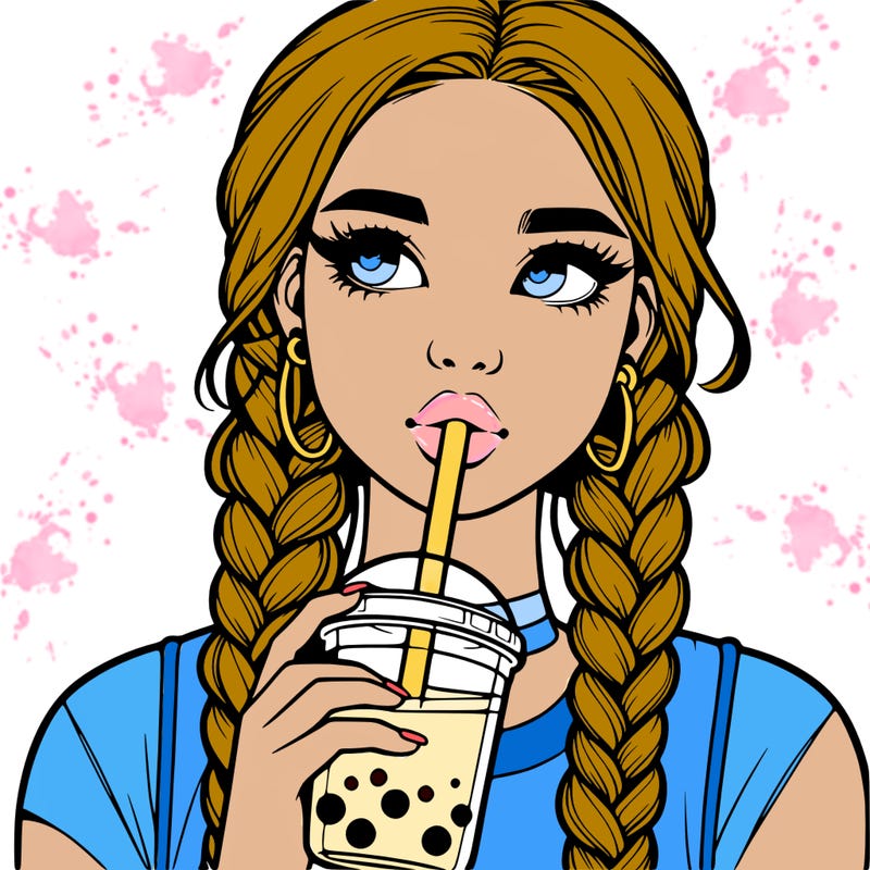 realistic girl with braided hair drinking boba