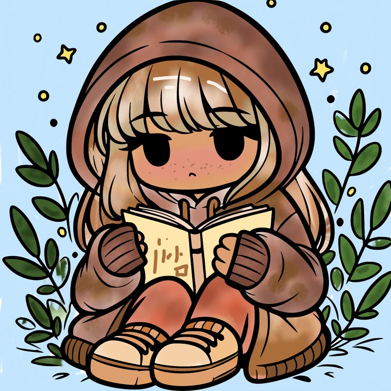 girl in oversized hoodie reading a book