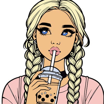 realistic girl with braided hair drinking boba