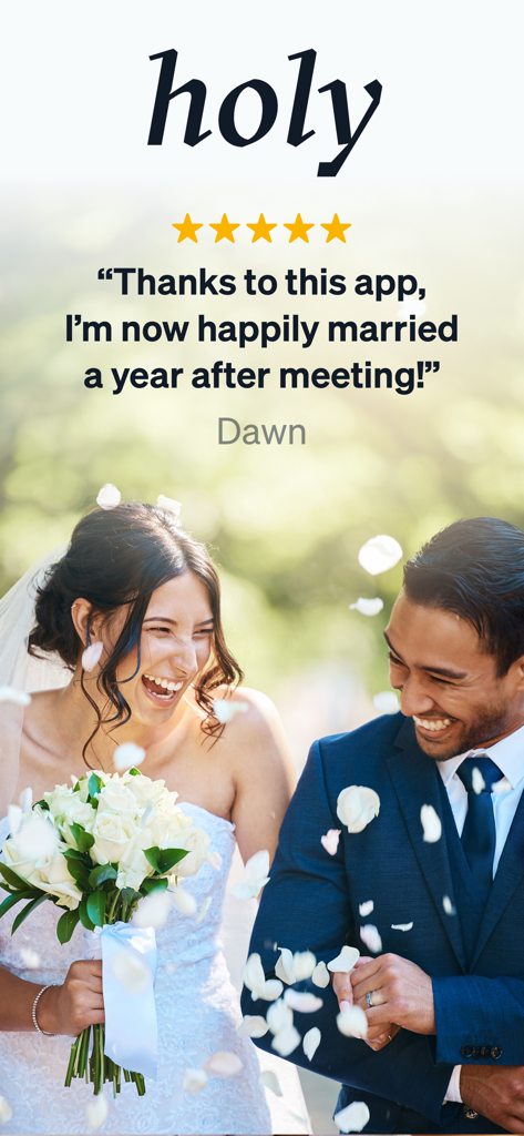 Holy — Christian Dating App - Happy married couple testimonial on Holy Christian dating app