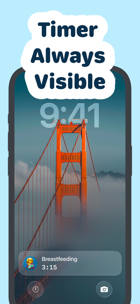 Baby Feed Timer - Babee - iPhone lock screen showing an active breastfeeding timer with the text timer always visible