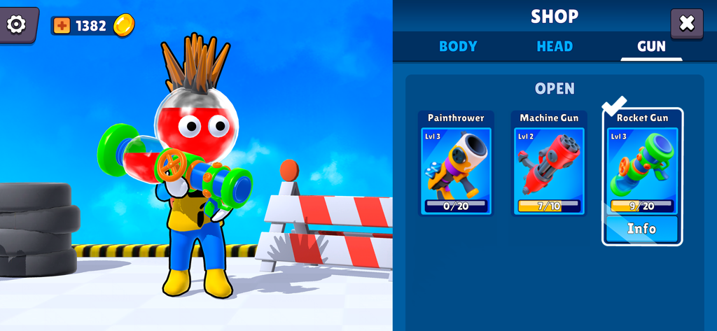 Dye Hard - Color War - Character and paint gun customization menu in the Dye Hard Color War shop