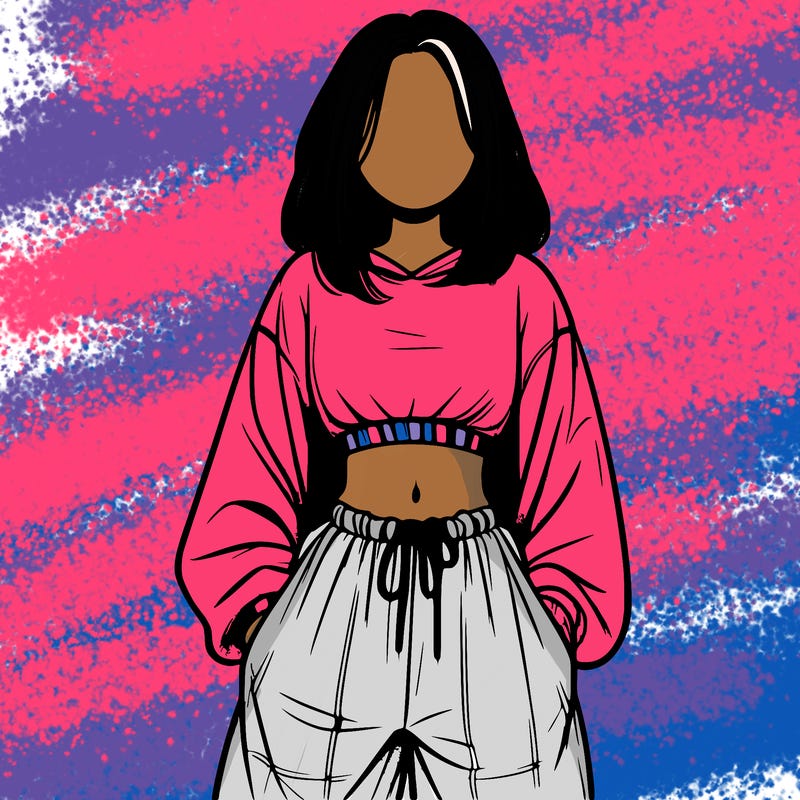 realistic girl faceless with baggy pants and a crop top