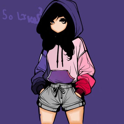 realistic girl in shorts and hoodie