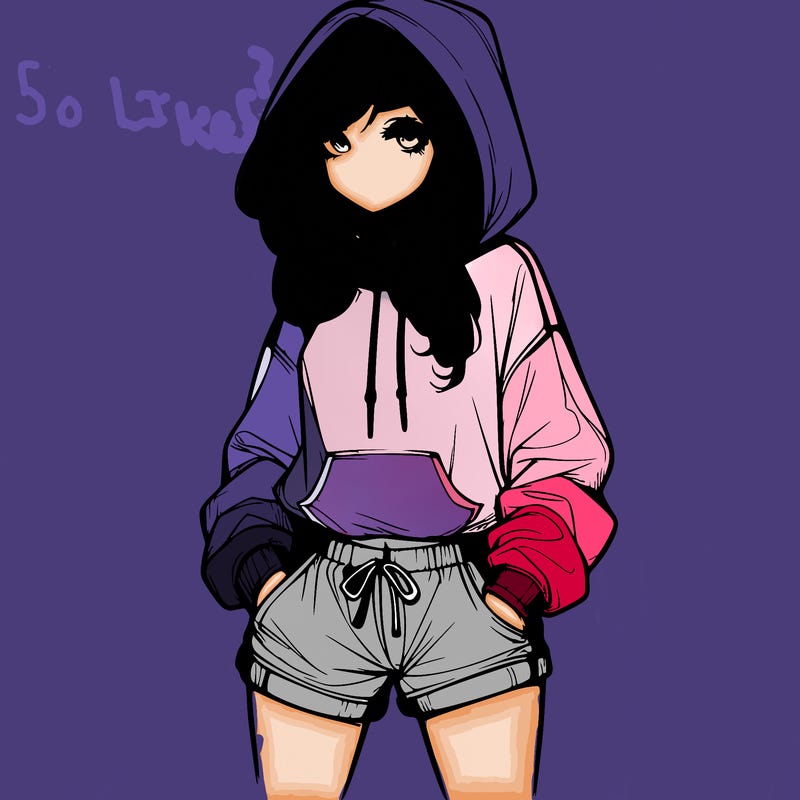 realistic girl in shorts and hoodie