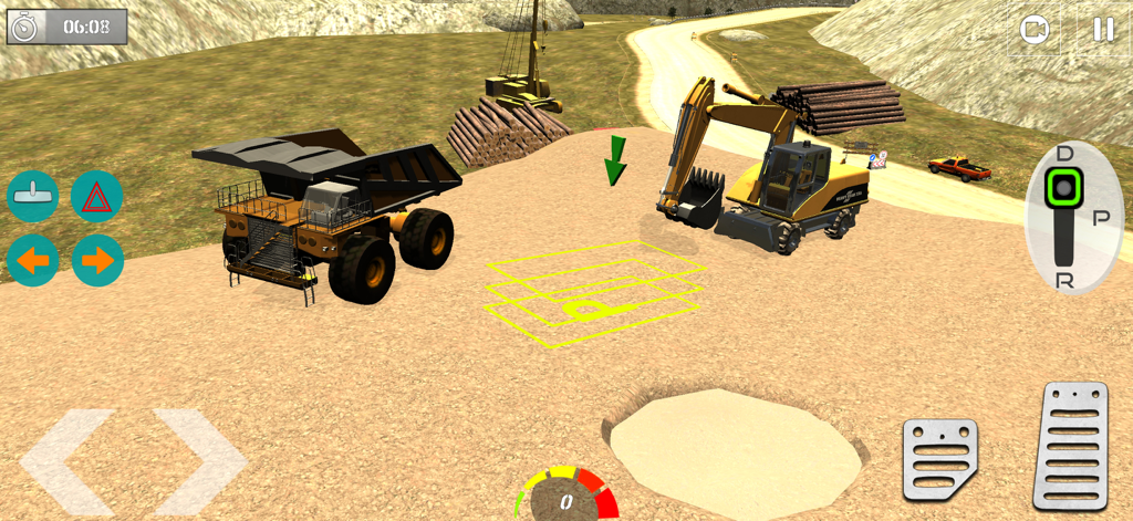 Heavy Excavator Dumper Truck - A yellow excavator and a large mining dumper truck in a construction site simulation.