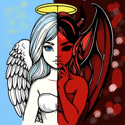 realistic angel half demon