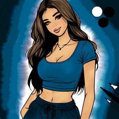 beautiful girl cropped tshirt and sweatpants realistic